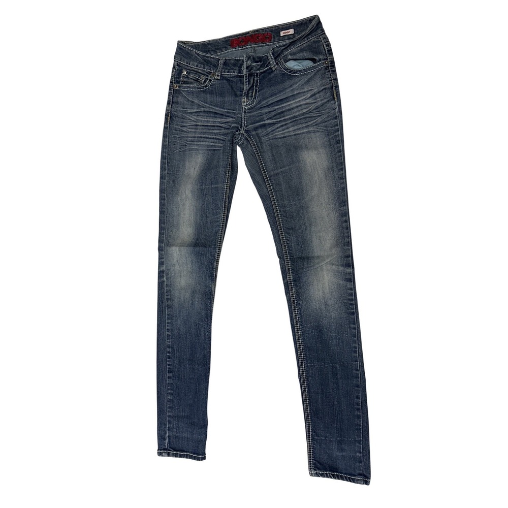 Bongo Skinny Jeans Womens 3 Blue Medium Wash Whiskered Low Rise Stretch Denim